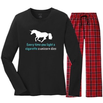 Every Time You Light A Cigarette A Unicorn Dies Women's Long Sleeve Flannel Pajama Set 