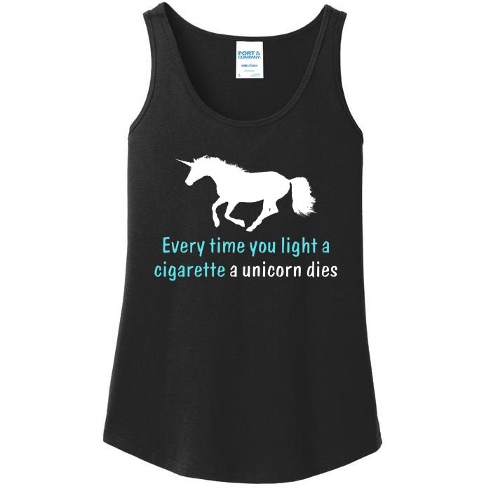 Every Time You Light A Cigarette A Unicorn Dies Ladies Essential Tank