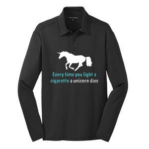 Every Time You Light A Cigarette A Unicorn Dies Silk Touch Performance Long Sleeve Polo