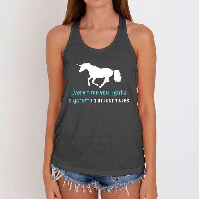 Every Time You Light A Cigarette A Unicorn Dies Women's Knotted Racerback Tank