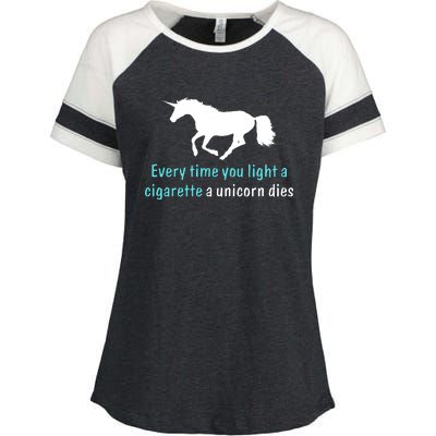 Every Time You Light A Cigarette A Unicorn Dies Enza Ladies Jersey Colorblock Tee