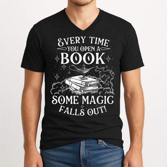 Every Time You Open A Book Some Magic Falls Out - Bookworm V-Neck T-Shirt