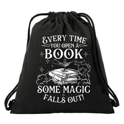Every Time You Open A Book Some Magic Falls Out - Bookworm Drawstring Bag