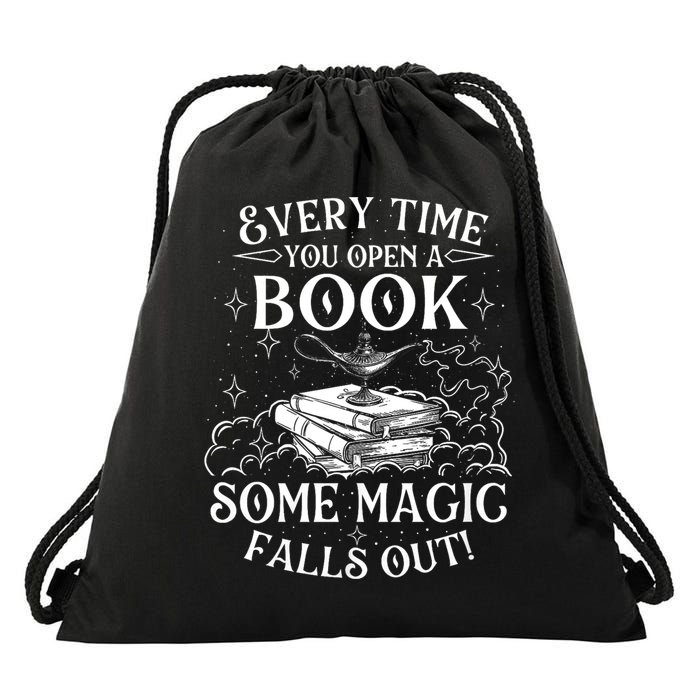 Every Time You Open A Book Some Magic Falls Out - Bookworm Drawstring Bag