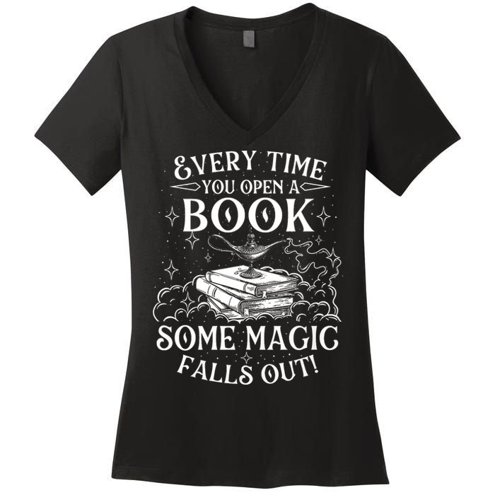 Every Time You Open A Book Some Magic Falls Out - Bookworm Women's V-Neck T-Shirt