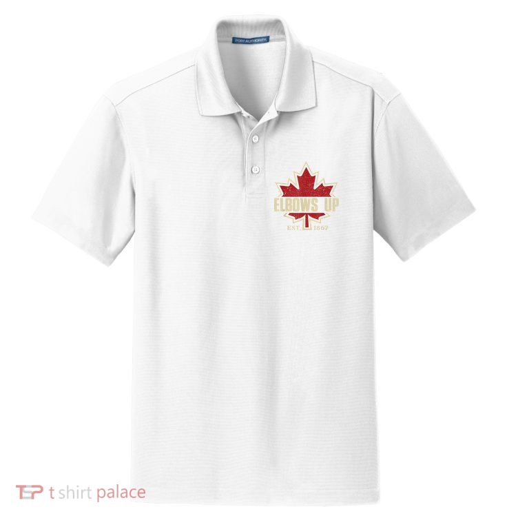Elbows Up Canada True North Strong Free Proud Canadian Dry Zone Grid Polo