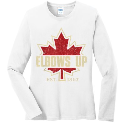 Elbows Up Canada True North Strong Free Proud Canadian Ladies Long Sleeve Shirt