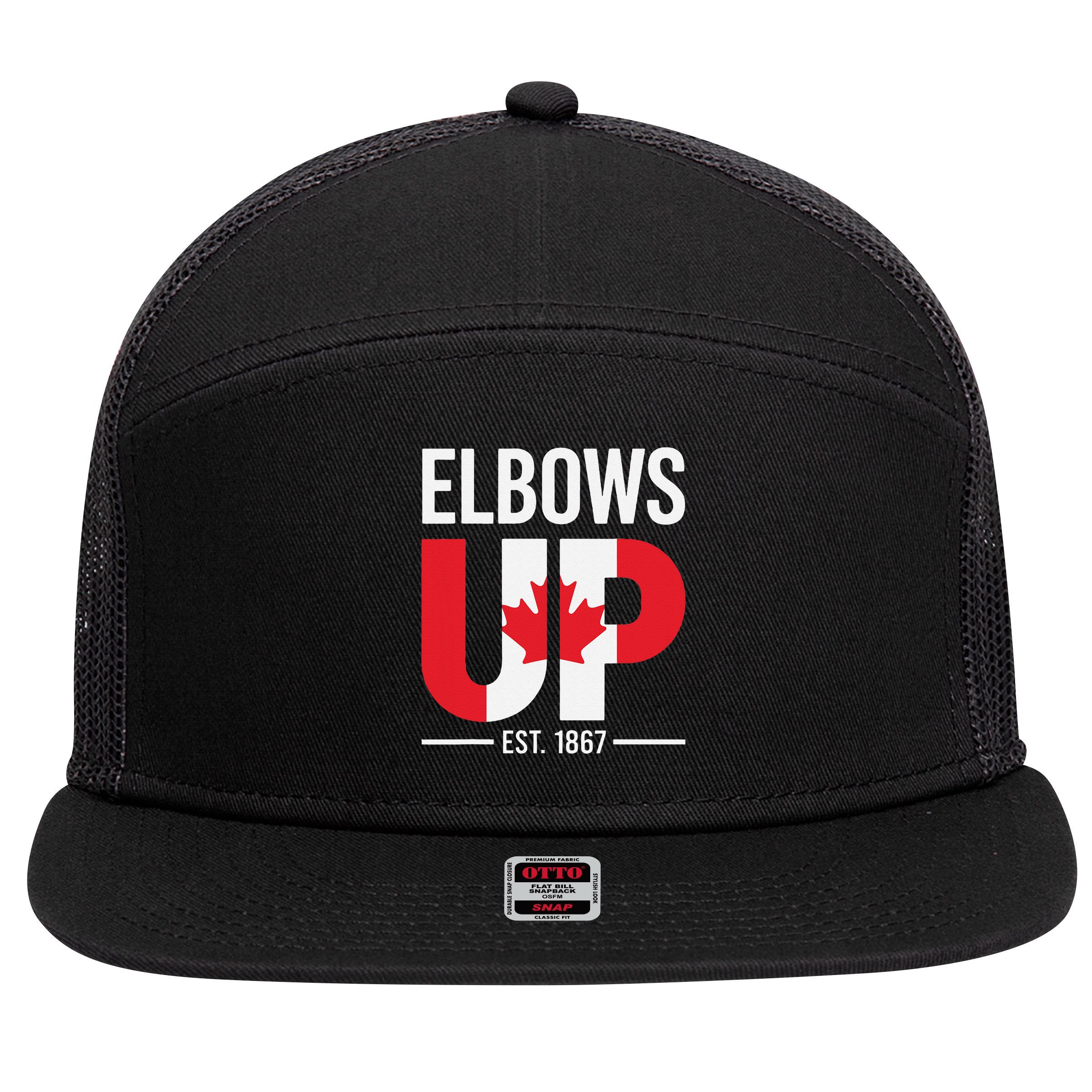 Elbows Up Canada Est 1867 Proud Canadian Strong Canada 7 Panel Mesh Trucker Snapback Hat