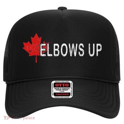 Elbows Up Canada,never 51 Canada Flag Funny Men Women Gift High Crown Mesh Back Trucker Hat