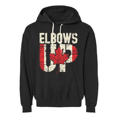 Elbows Up Canada Vintage Distressed Canadian Pride Garment-Dyed Fleece Hoodie