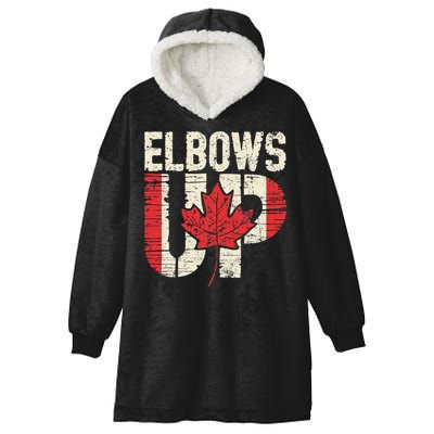 Elbows Up Canada Vintage Distressed Canadian Pride Hooded Wearable Blanket