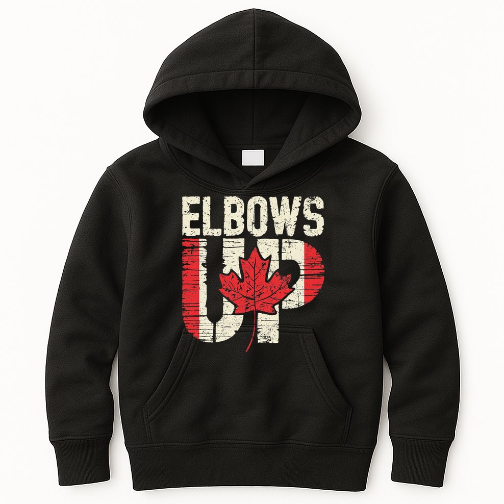 Elbows Up Canada Vintage Distressed Canadian Pride Kids Hoodie