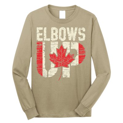 Elbows Up Canada Vintage Distressed Canadian Pride Long Sleeve Shirt