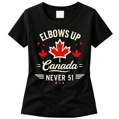 Elbows Up Canada Never 51 Canada Flag Stand Strong Womens T-Shirt