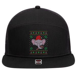 Elephant Ugly Christmas Sweater Funny Xmas Gift 7 Panel Mesh Trucker Snapback Hat