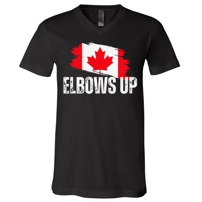 Elbows Up Canada True North Strong and Free Proud Canadian V-Neck T-Shirt