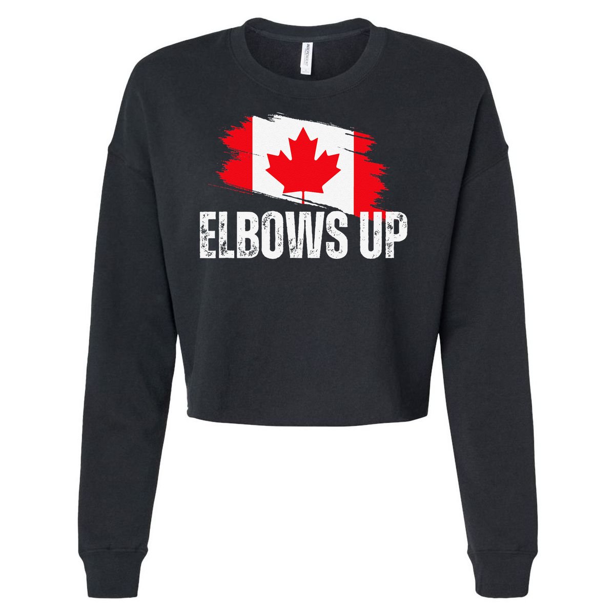 Elbows Up Canada True North Strong and Free Proud Canadian Cropped Pullover Crew