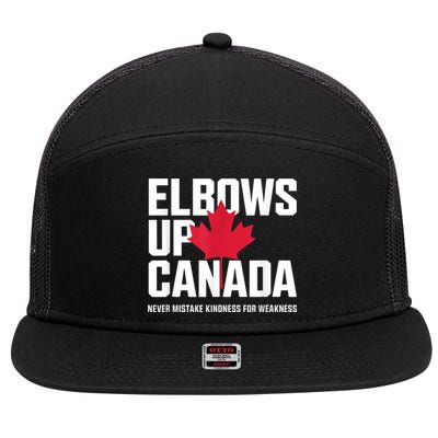 Elbows Up Canada Never Mistake Kindness for Weakness 7 Panel Mesh Trucker Snapback Hat