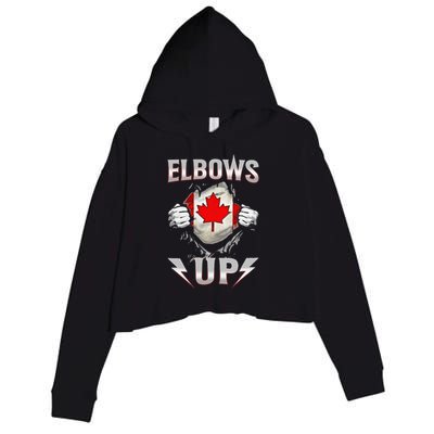 Elbows Up Canada Maple Leaf Strong North Pride Crop Fleece Hoodie