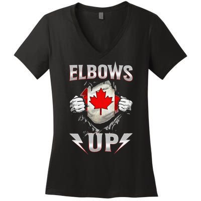 Elbows Up Canada Maple Leaf Strong North Pride Women's V-Neck T-Shirt