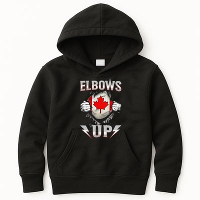 Elbows Up Canada Maple Leaf Strong North Pride Kids Hoodie
