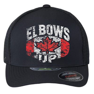 Elbows Up Canada Vintage Distressed Canadian Pride Flexfit Unipanel Trucker Cap