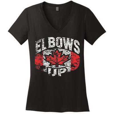 Elbows Up Canada Vintage Distressed Canadian Pride Women's V-Neck T-Shirt