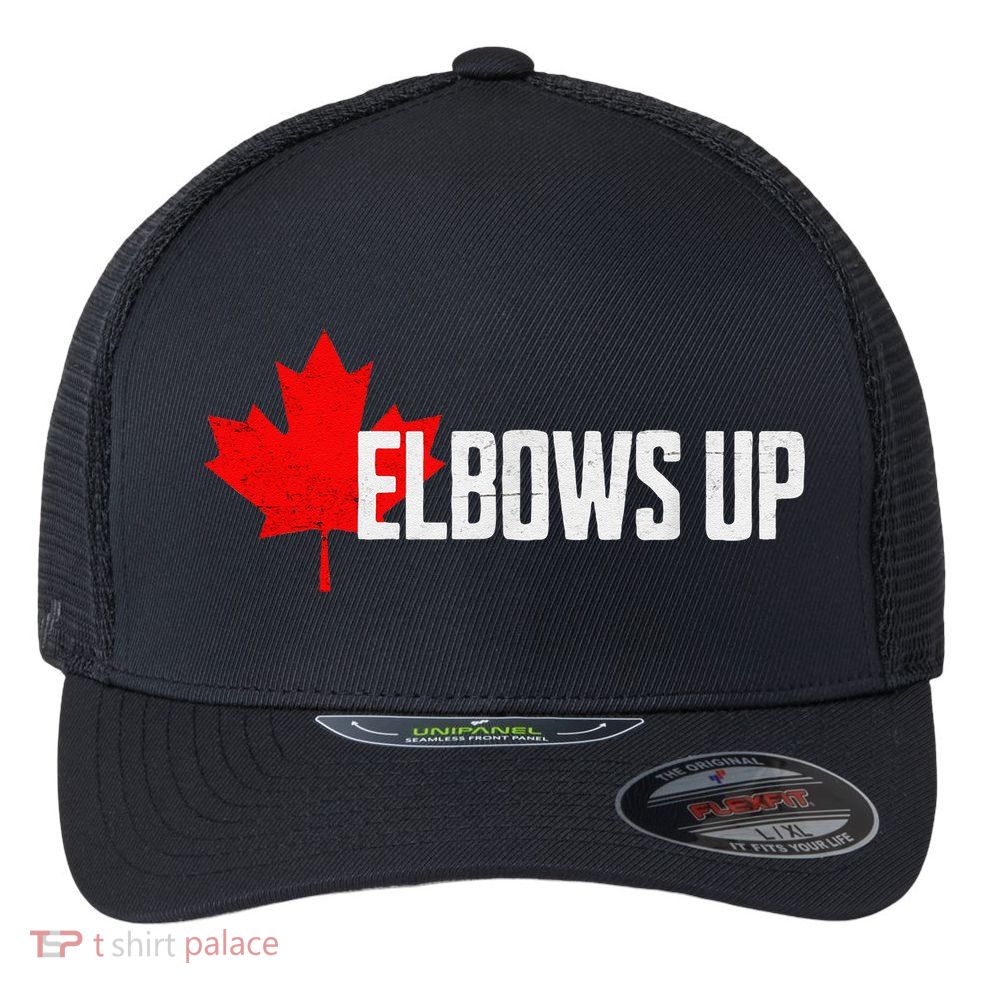 Elbows Up Canada True North Strong and Free Proud Canadian Flexfit Unipanel Trucker Cap