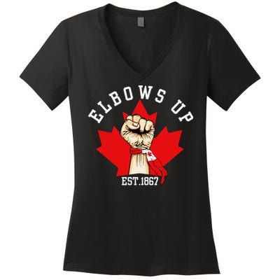 Elbows Up Canada Est 1867 Proud Canadian Strong Canada Women's V-Neck T-Shirt