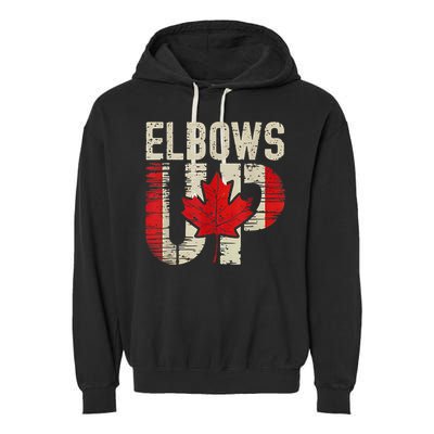 Elbows Up Canada Canadian Flag Retro Elbows Up Garment-Dyed Fleece Hoodie