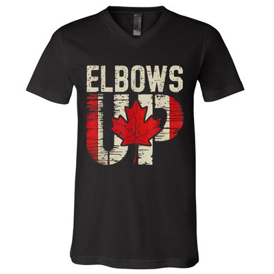 Elbows Up Canada Canadian Flag Retro Elbows Up V-Neck T-Shirt