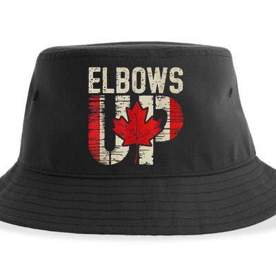 Elbows Up Canada Canadian Flag Retro Elbows Up Sustainable Bucket Hat