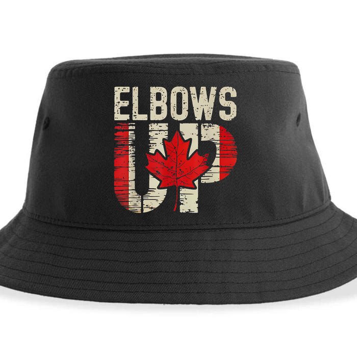 Elbows Up Canada Canadian Flag Retro Elbows Up Sustainable Bucket Hat