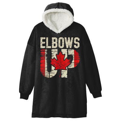 Elbows Up Canada Canadian Flag Retro Elbows Up Hooded Wearable Blanket