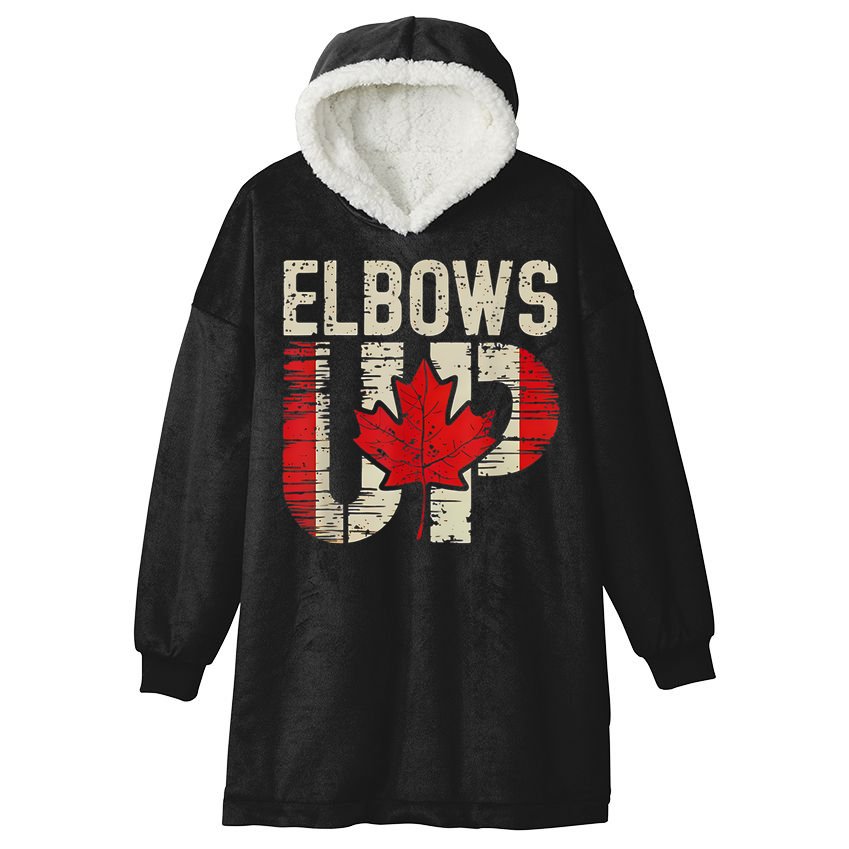 Elbows Up Canada Canadian Flag Retro Elbows Up Hooded Wearable Blanket