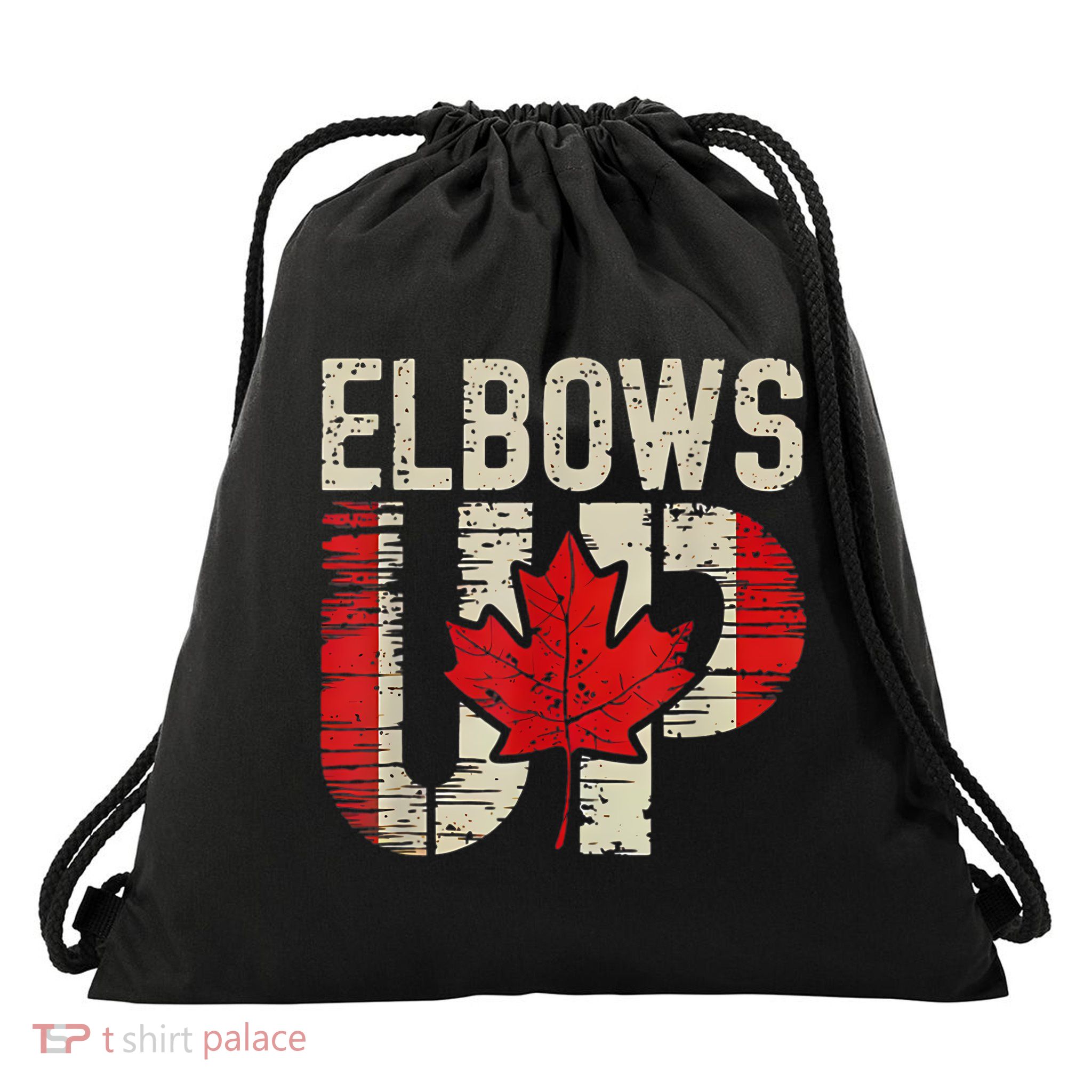 Elbows Up Canada Canadian Flag Retro Elbows Up Drawstring Bag