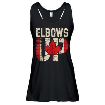 Elbows Up Canada Canadian Flag Retro Elbows Up Ladies Essential Flowy Tank