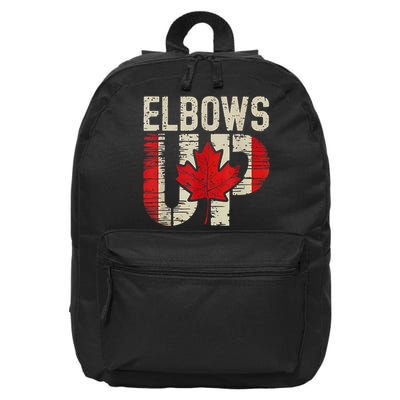 Elbows Up Canada Canadian Flag Retro Elbows Up 16 in Basic Backpack