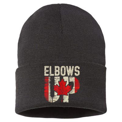 Elbows Up Canada Canadian Flag Retro Elbows Up Sustainable Knit Beanie