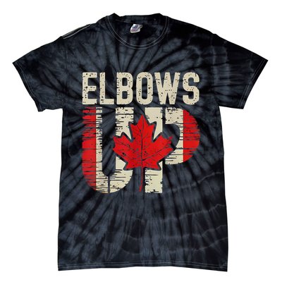 Elbows Up Canada Canadian Flag Retro Elbows Up Tie-Dye T-Shirt