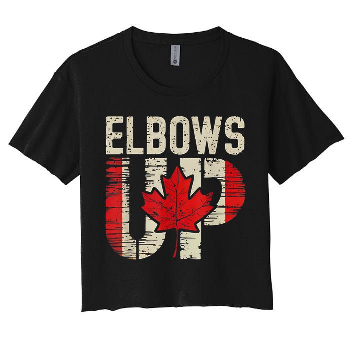 Elbows Up Canada Canadian Flag Retro Elbows Up Women's Crop Top Tee