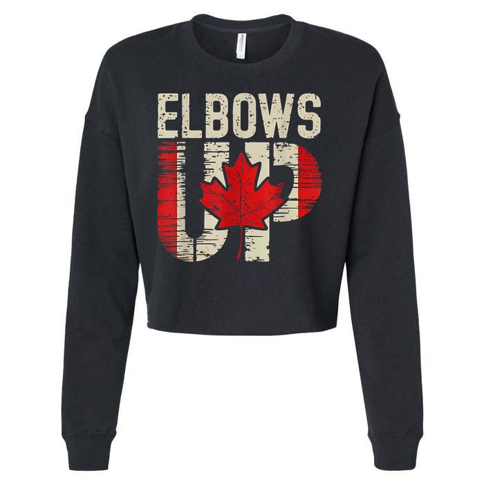 Elbows Up Canada Canadian Flag Retro Elbows Up Cropped Pullover Crew