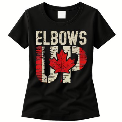 Elbows Up Canada Canadian Flag Retro Elbows Up Womens T-Shirt