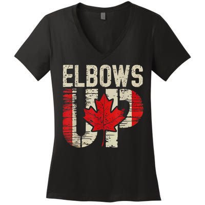 Elbows Up Canada Canadian Flag Retro Elbows Up Women's V-Neck T-Shirt