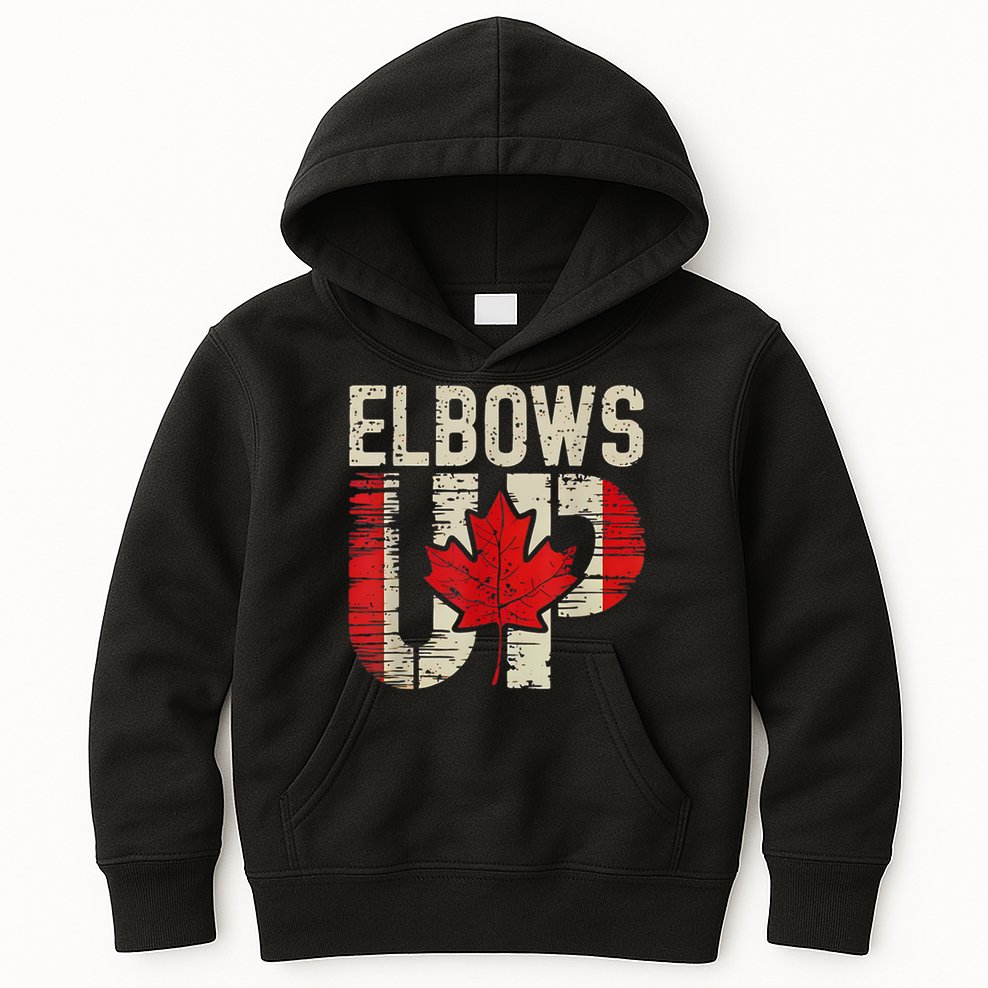 Elbows Up Canada Canadian Flag Retro Elbows Up Kids Hoodie