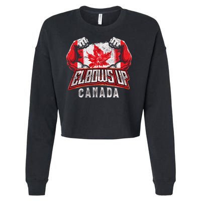 Elbows Up Canada Proud Canadian Hockey Cropped Pullover Crew