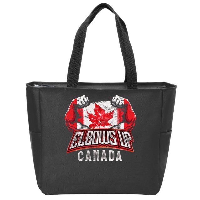 Elbows Up Canada Proud Canadian Hockey Zip Tote Bag