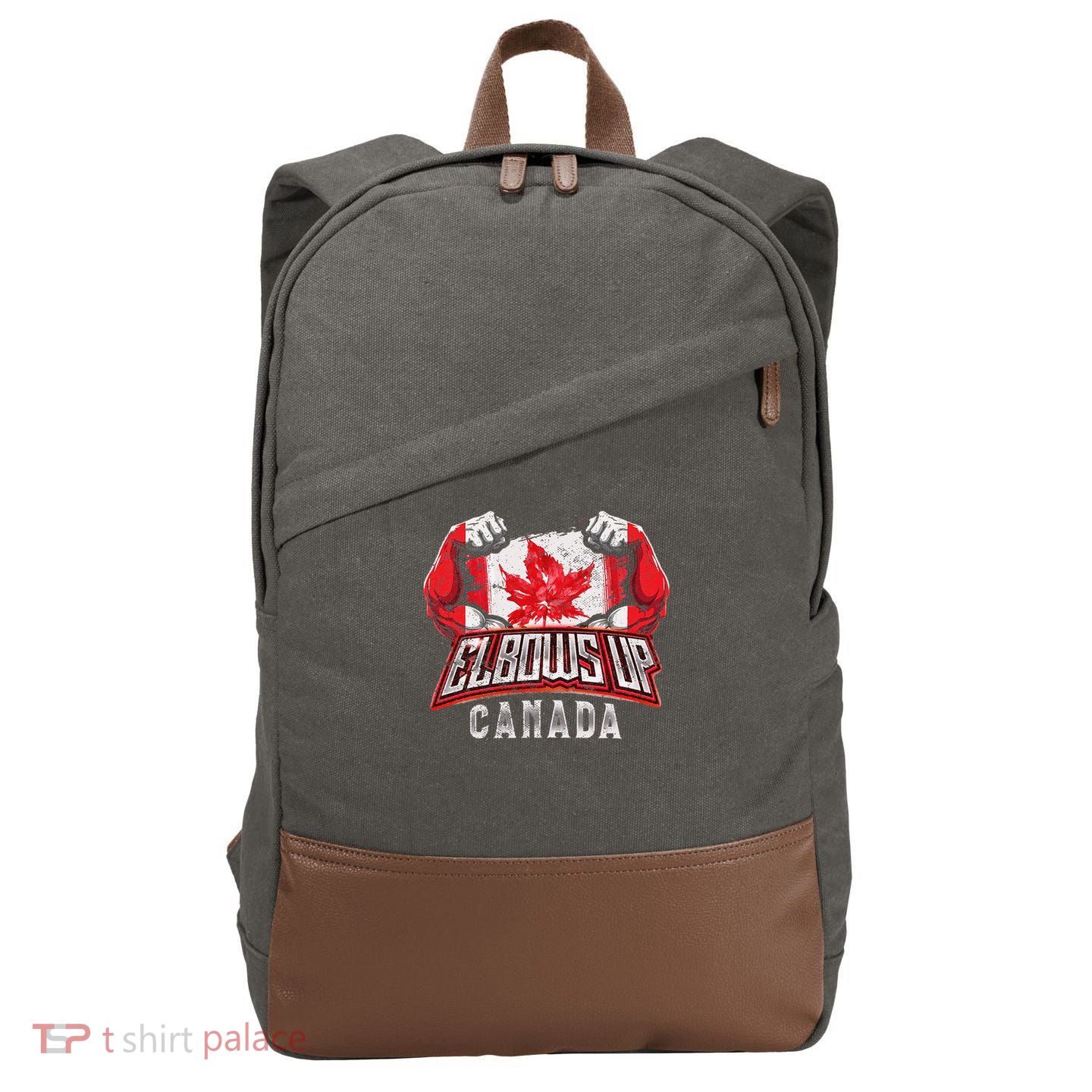 Elbows Up Canada Proud Canadian Hockey Cotton Canvas Backpack