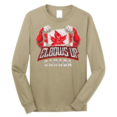 Elbows Up Canada Proud Canadian Hockey Long Sleeve Shirt
