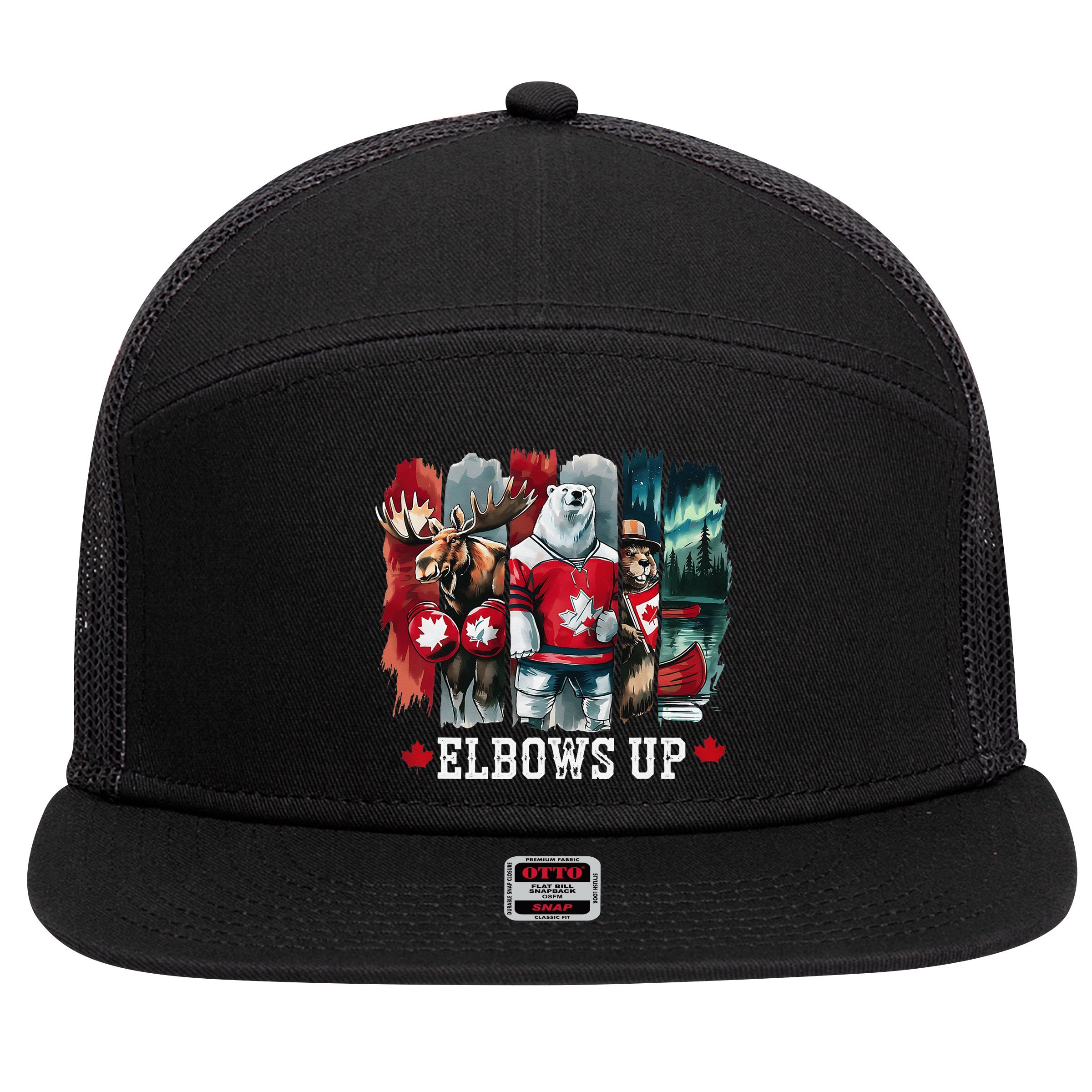 Elbows Up Canada Est 1867 Proud Canadian Strong Canada 7 Panel Mesh Trucker Snapback Hat